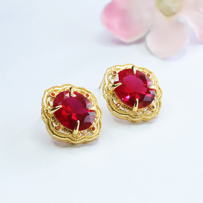 Lab-Grown Ruby Vintage Stud Earrings