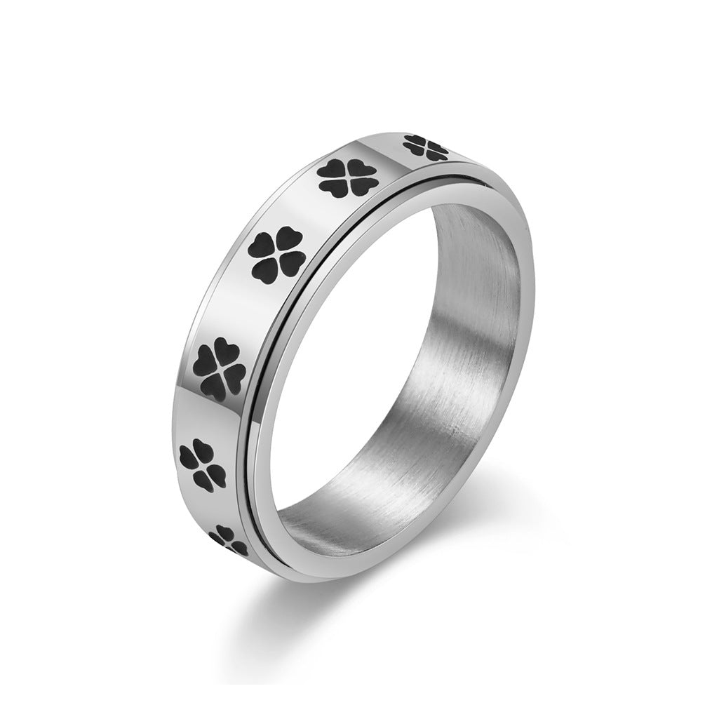 Amazon Lucky Four-Leaf Clover Rotatable Titanium Steel Ring for Men