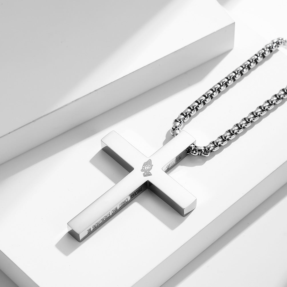 Cross-Border E-Commerce Jewelry Supply Men's Stainless Steel Prayer Hand Cross Necklace