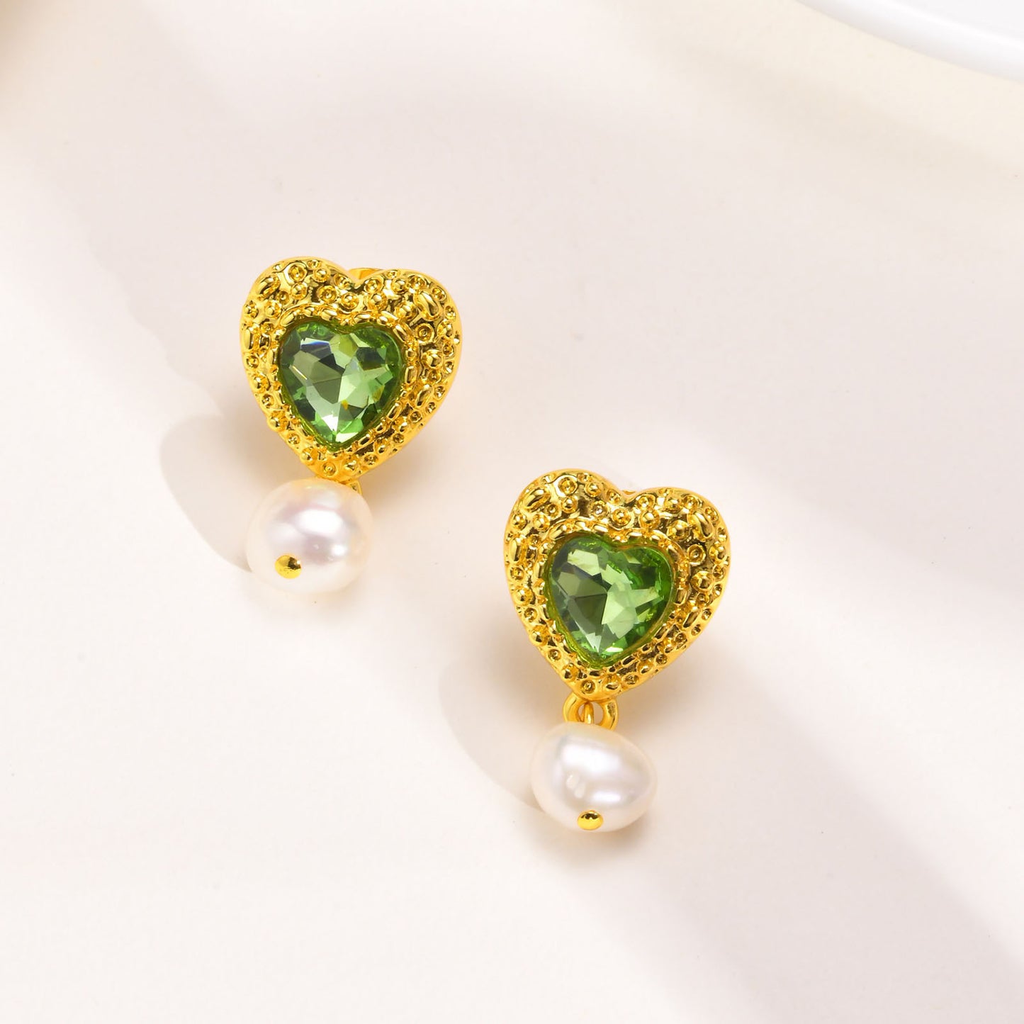 Earrings Heart-Shaped Green Zircon Love Purple Zircon Style