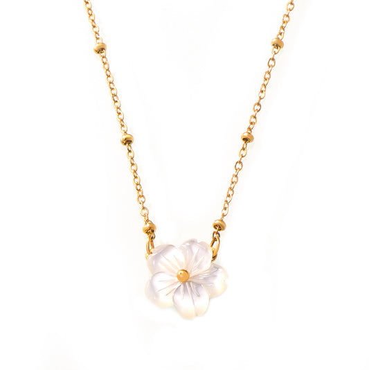 Elegant Sea Shell Flower Pendant Necklace - White Titanium Steel Jewelry