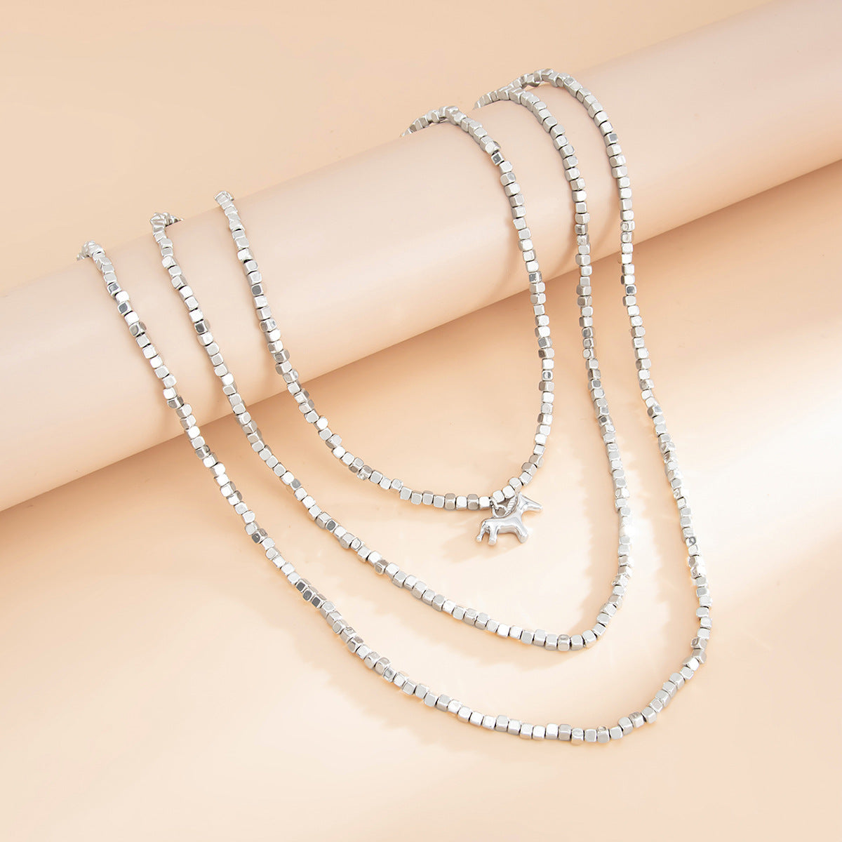 Square Bead Pearl-Style Wrap Necklace