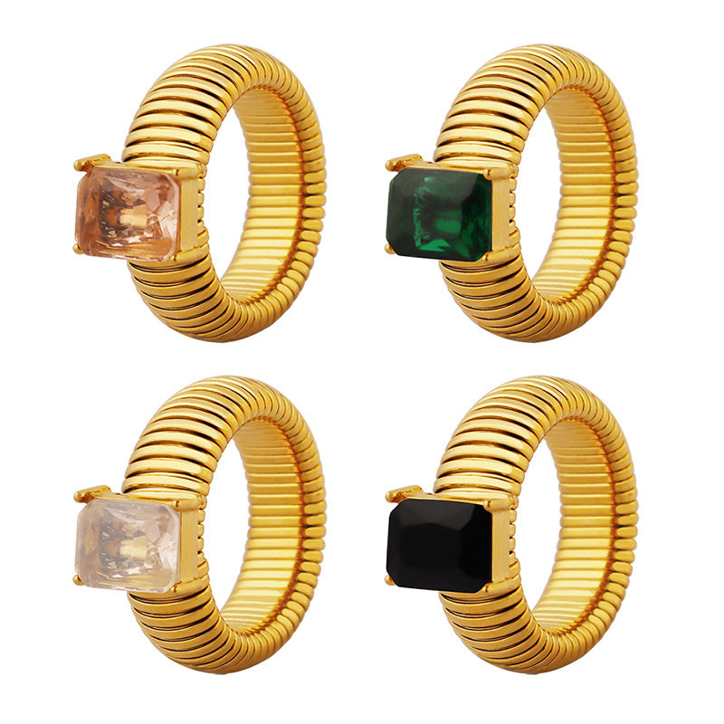 Sparkling Geometric Zircon Thread Ring - Luxe Titanium Gold Jewelry