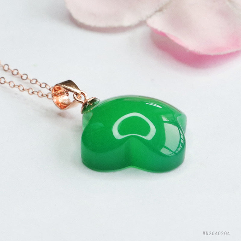 Green Chalcedony Clover Silver Pendant — No Chain