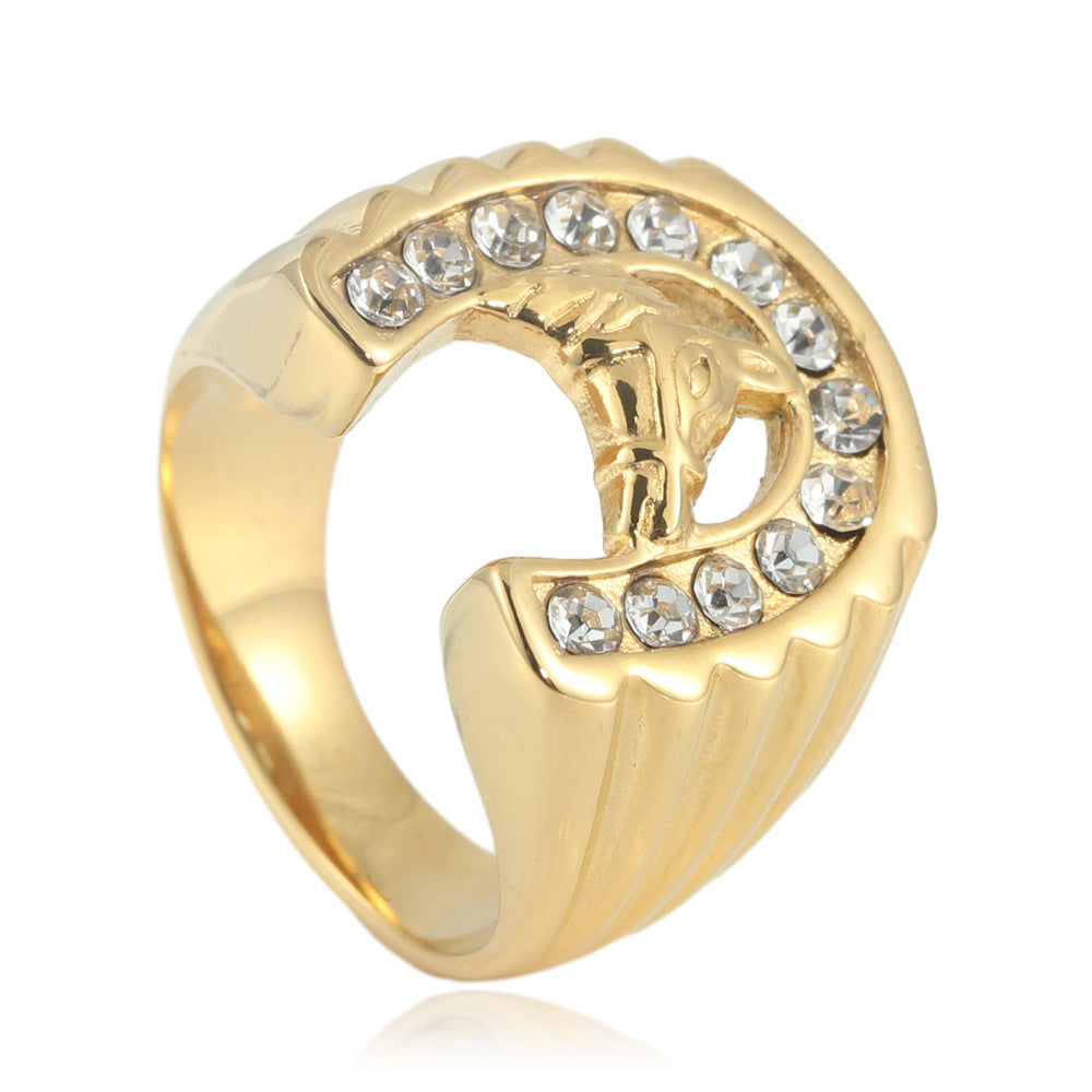 Retro Titanium Steel Horse Ring for Men - Hollow Design, Unique Animal Jewelry