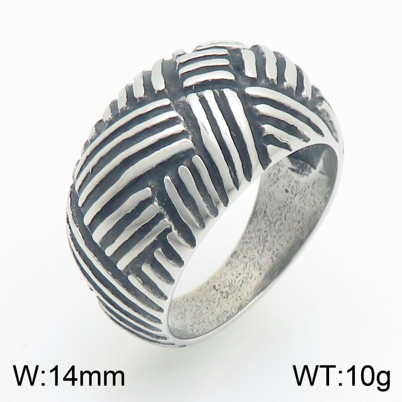 Punk Style Old Braided Ring Retro Geometric Interwoven Wide-Faced Stainless Steel Men's Ring