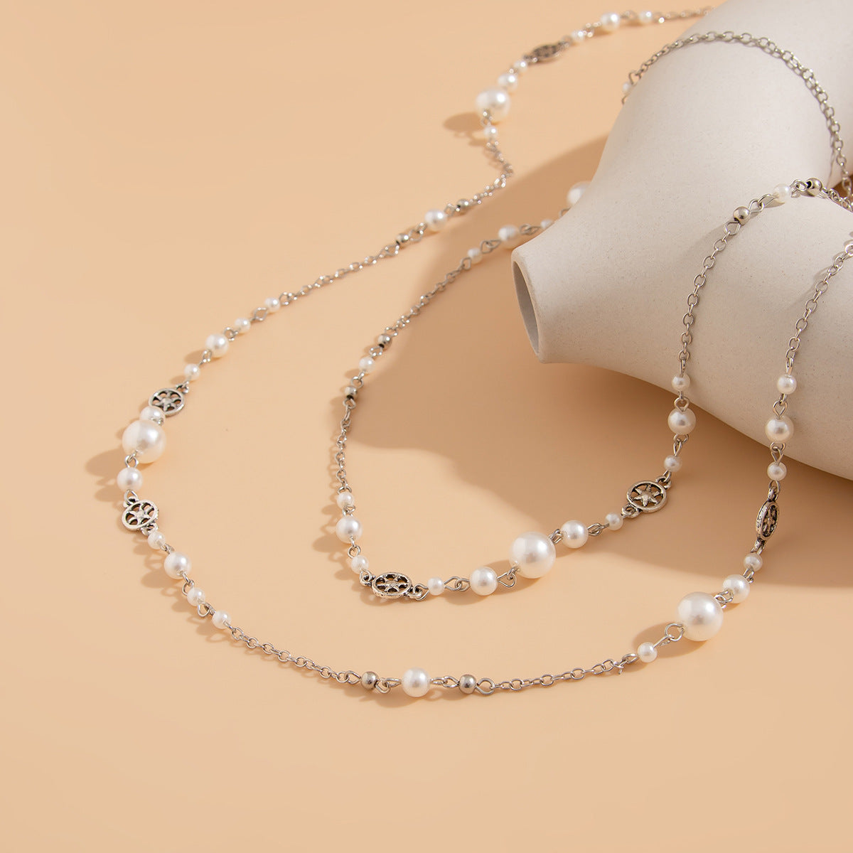 Retro Star-Shaped Fringed Sweater Chain For Imitation Pearls Stacked With Long Necklaces Necklace