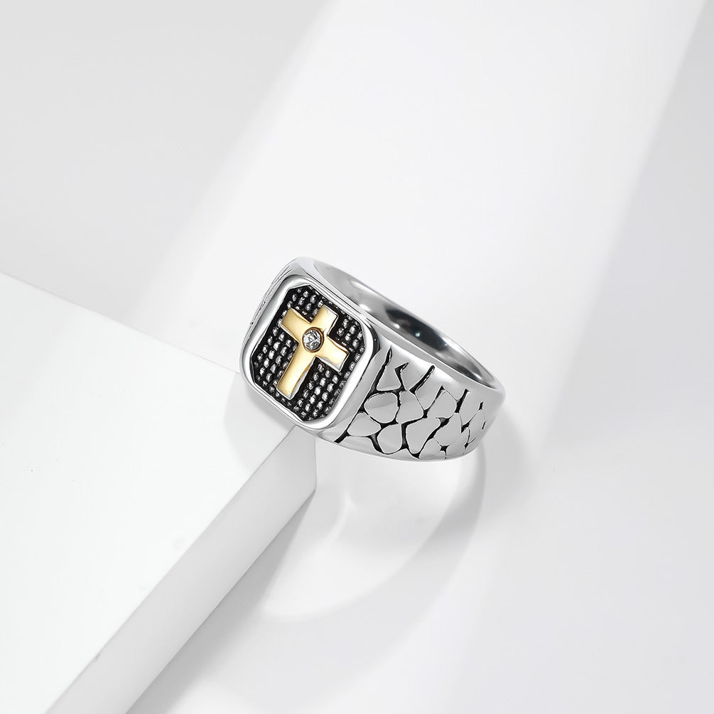 Retro Cross Men's Titanium Steel Ring Wholesale Supply