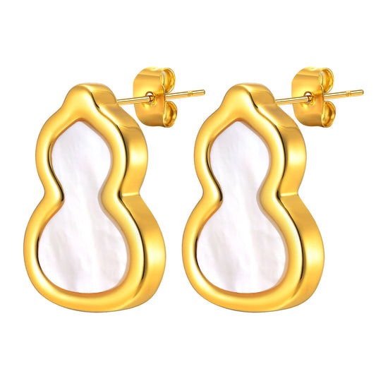 Chinese Style Shell Gourd Earrings Gold Women's Accessories