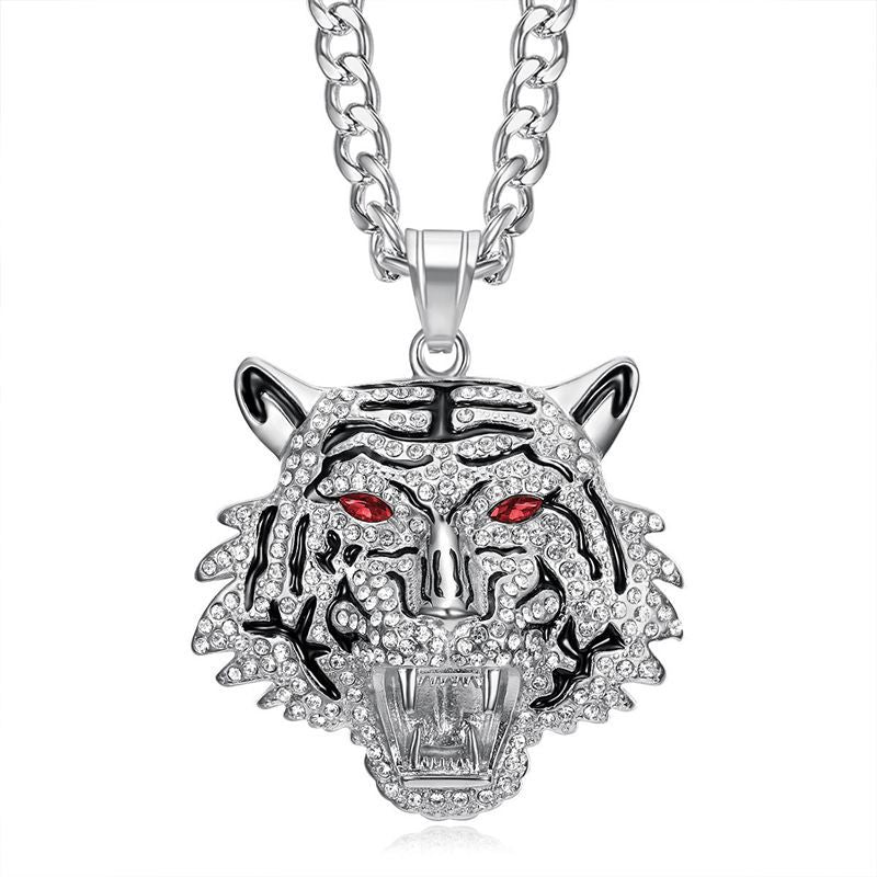 Planderful Hip Hop Jewelry Tiger Head Bottle Opener Necklace For Hip Hop Fans Stainless Steel Gold Plated Zircon
