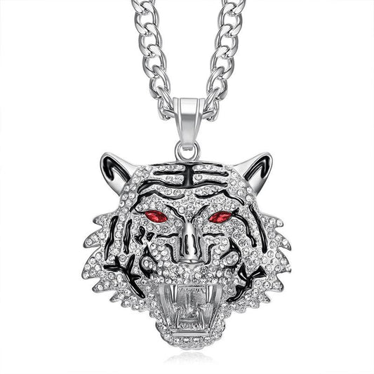 Planderful Hip Hop Jewelry Tiger Head Bottle Opener Necklace For Hip Hop Fans Stainless Steel Gold Plated Zircon