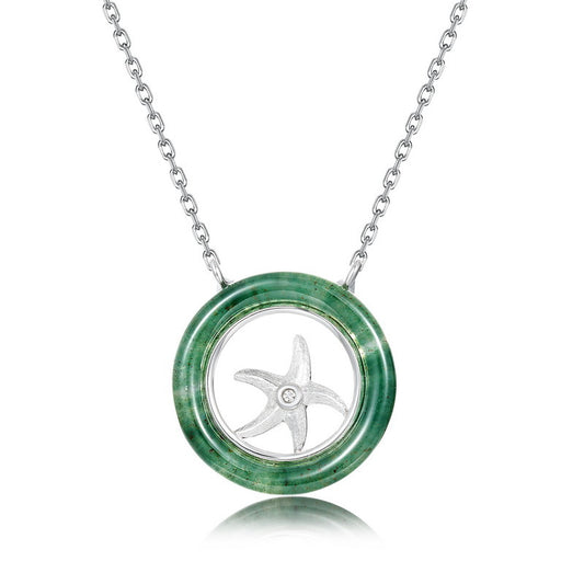 S925 Sterling Silver Moss Agate Starfish Necklace