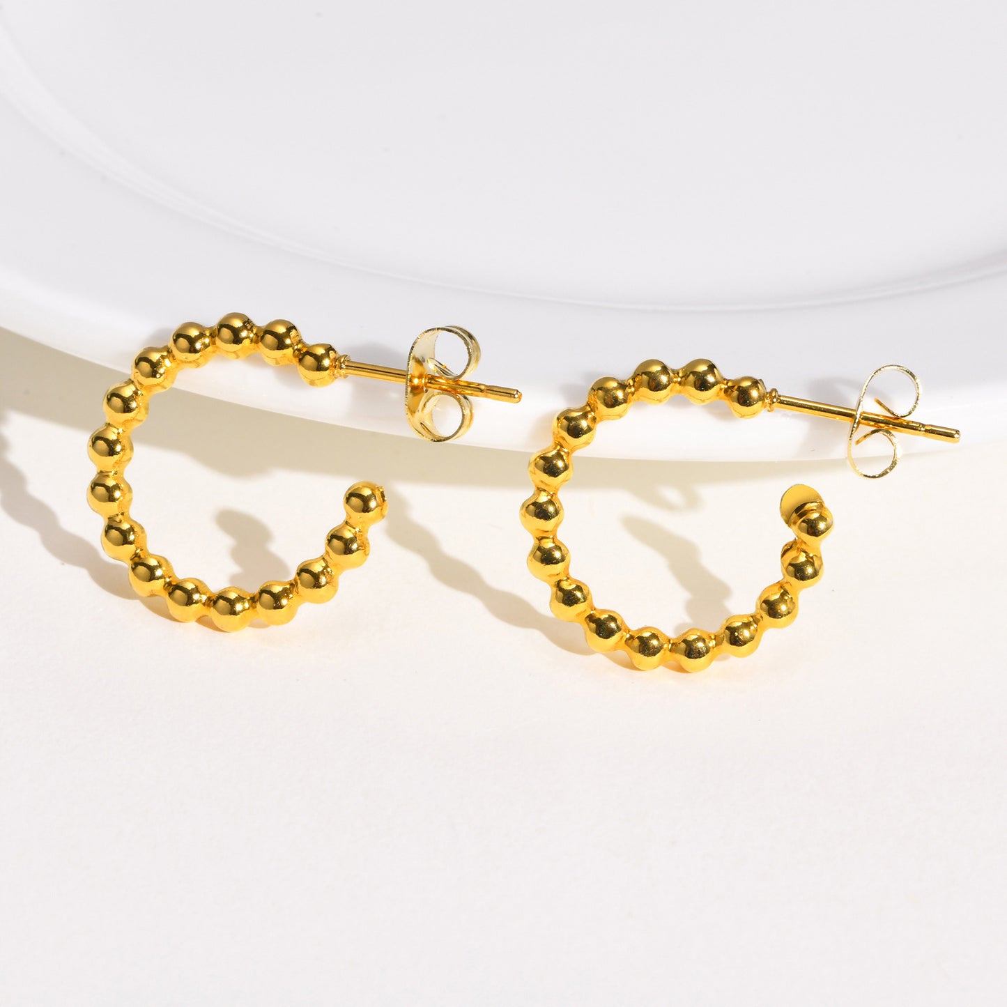 Jewelry Stainless Steel Beads C-Earrings Gold Ladies Style