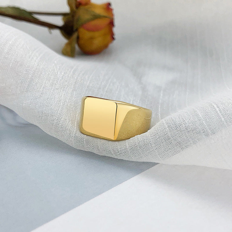 Stainless Steel Bare Body Square Ring Steel Gold Women's Jewelry