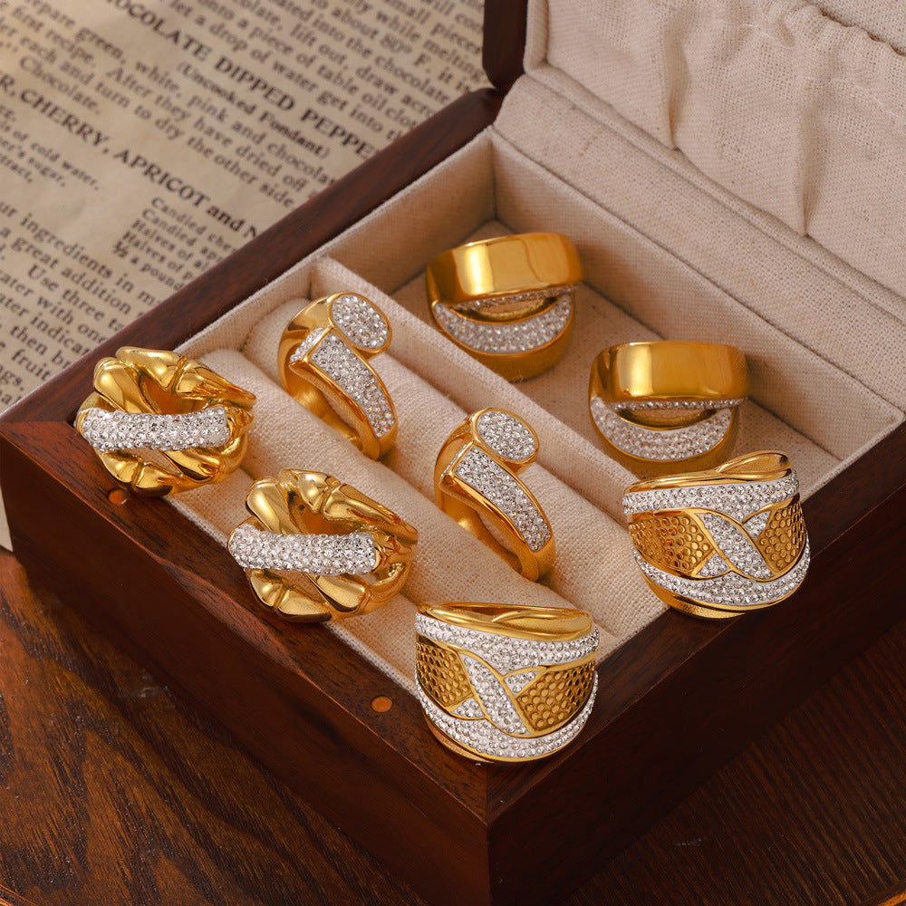 Luxurious Hong Kong Style Double Layer Gold Plated Zircon Ring