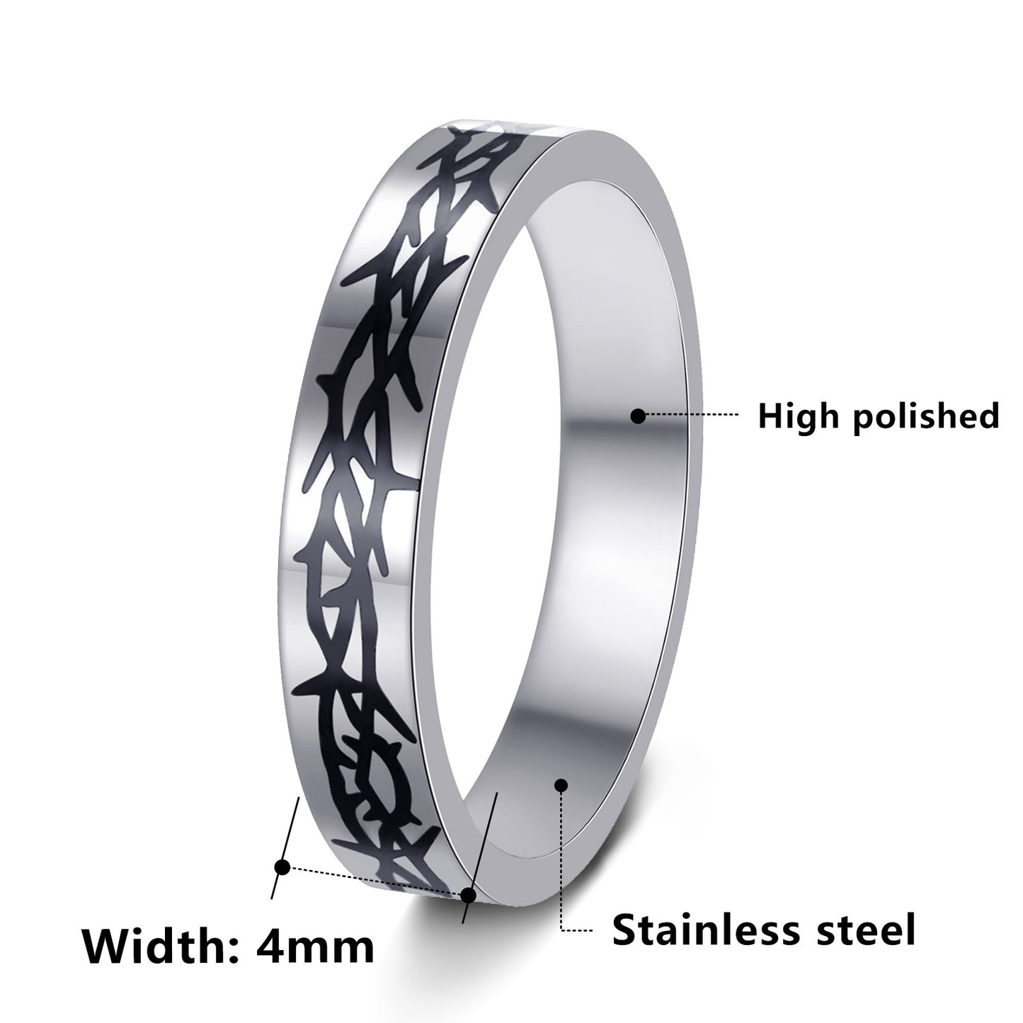 Planderful Stainless Steel Ring Laser Engraved Thorn Design Unisex Everyday Jewelry for Men and Women
