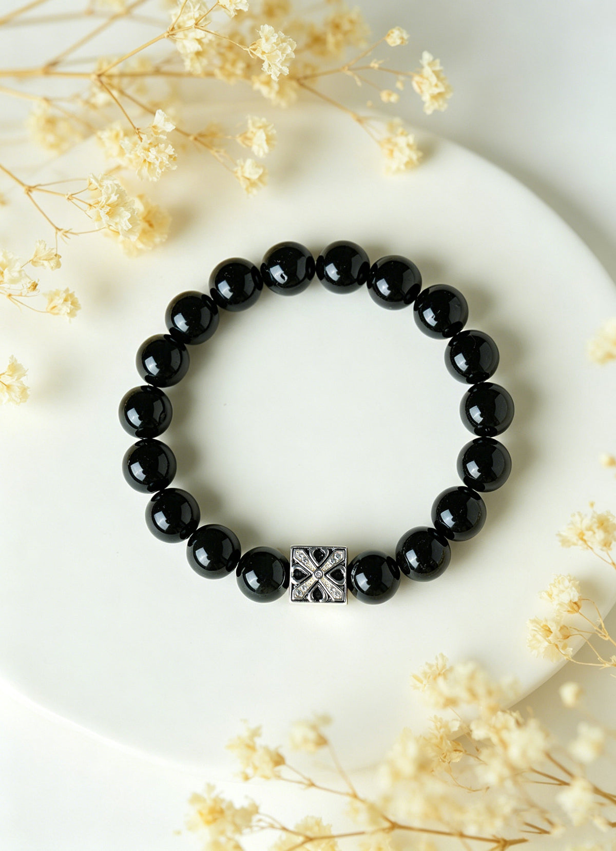 Obsidian & White Cat's Eye Bracelet