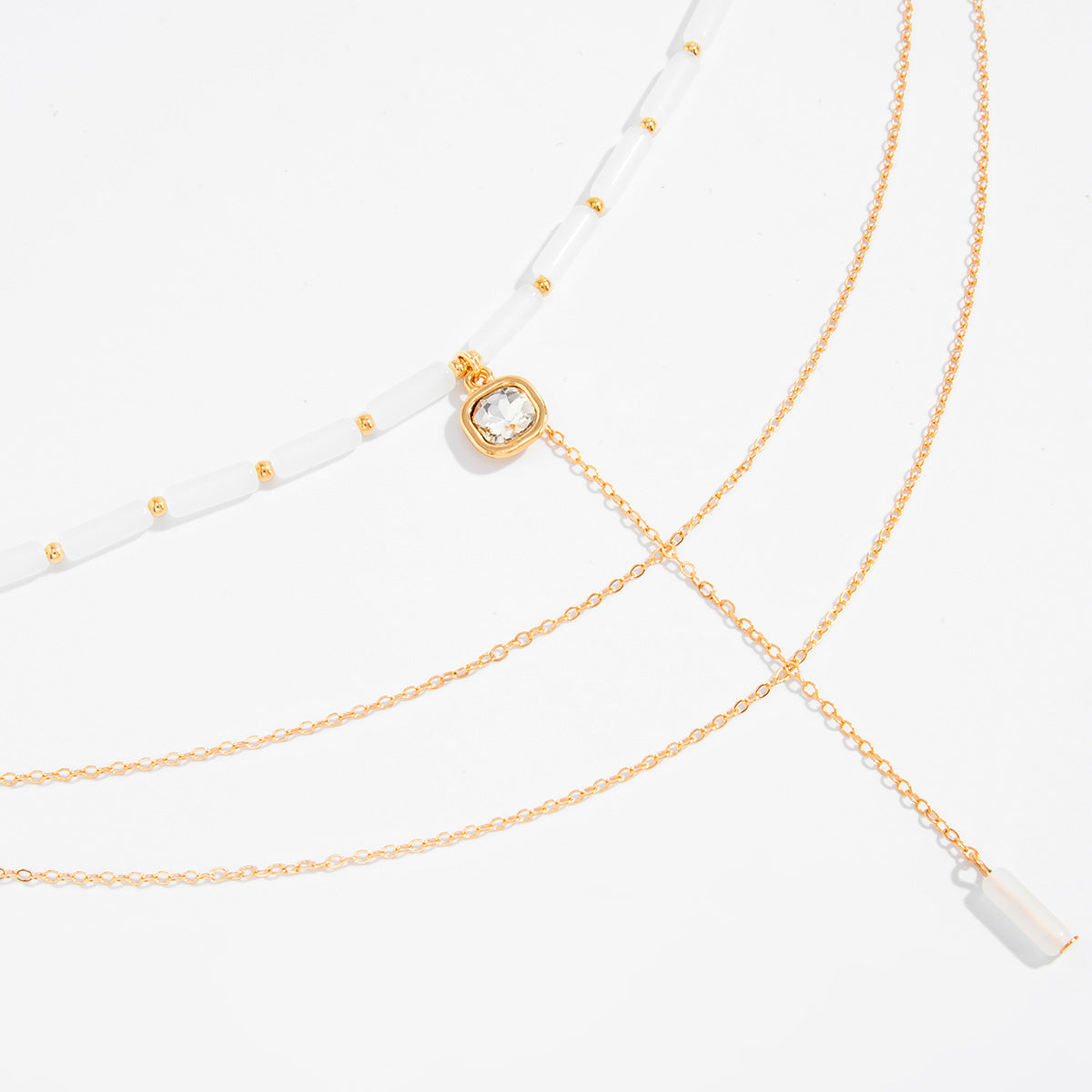 Ice Bead Heart Tassel Layered Necklace
