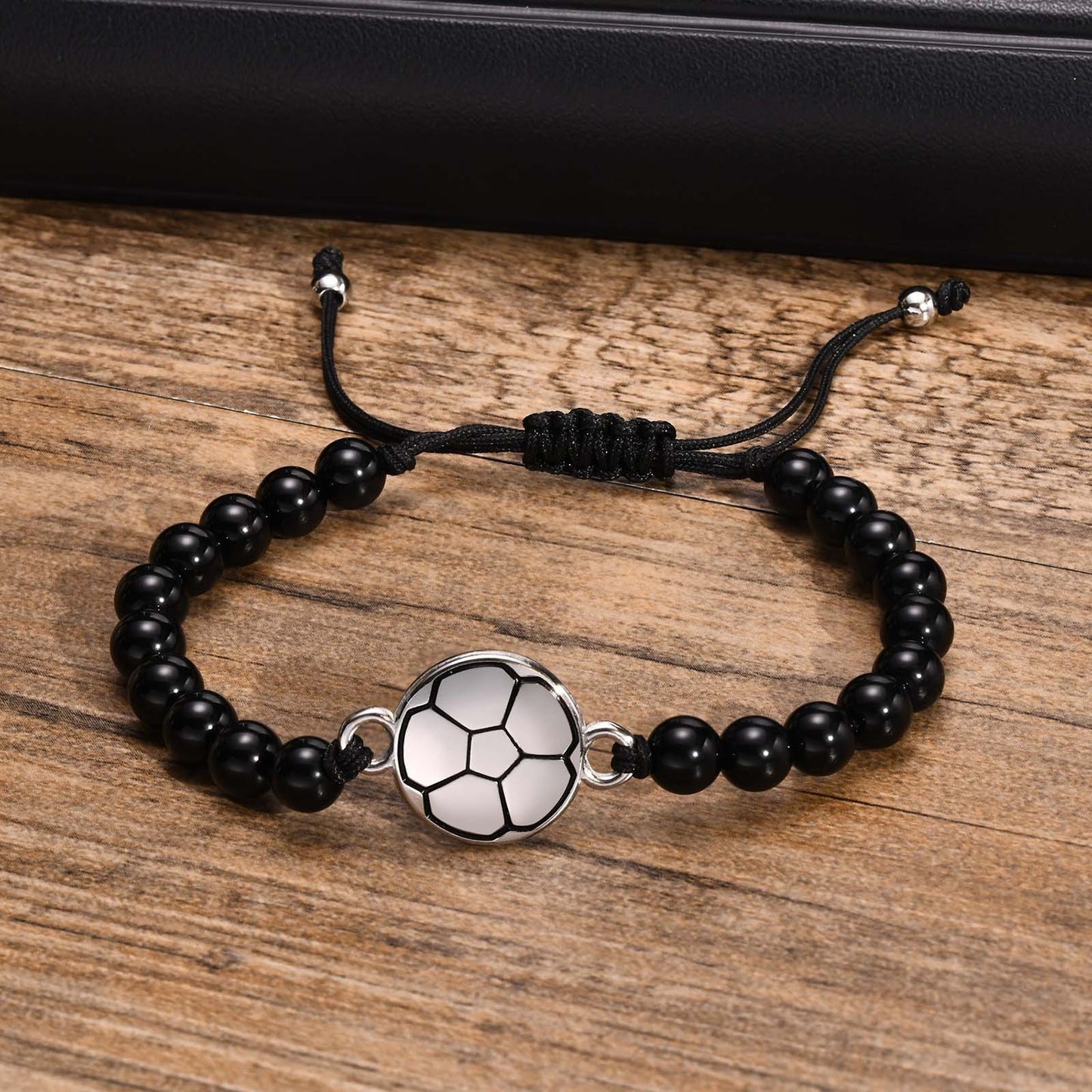 Stainless Steel Basketball Agate Beaded Woven Men's Bracelet