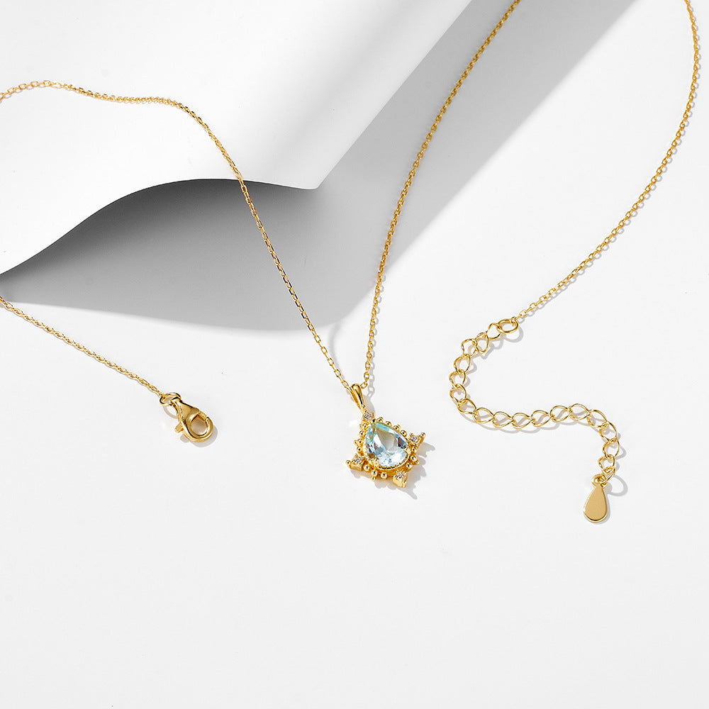 Water Drop Shape Sky Blue Topaz Pendant 925 Sterling Silver Necklace High-End