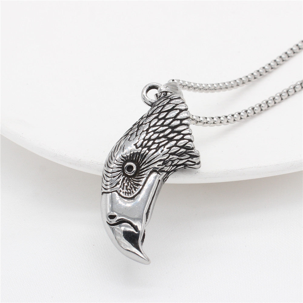 Planderful Three Dimensional Eagle Head Titanium Steel Pendant Unisex Punk Retro Statement Necklace