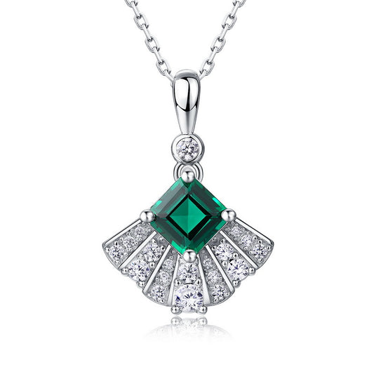 Planderful Jewelry Sterling Silver Lab Grown Emerald Necklace Light Luxury Versatile Pendant