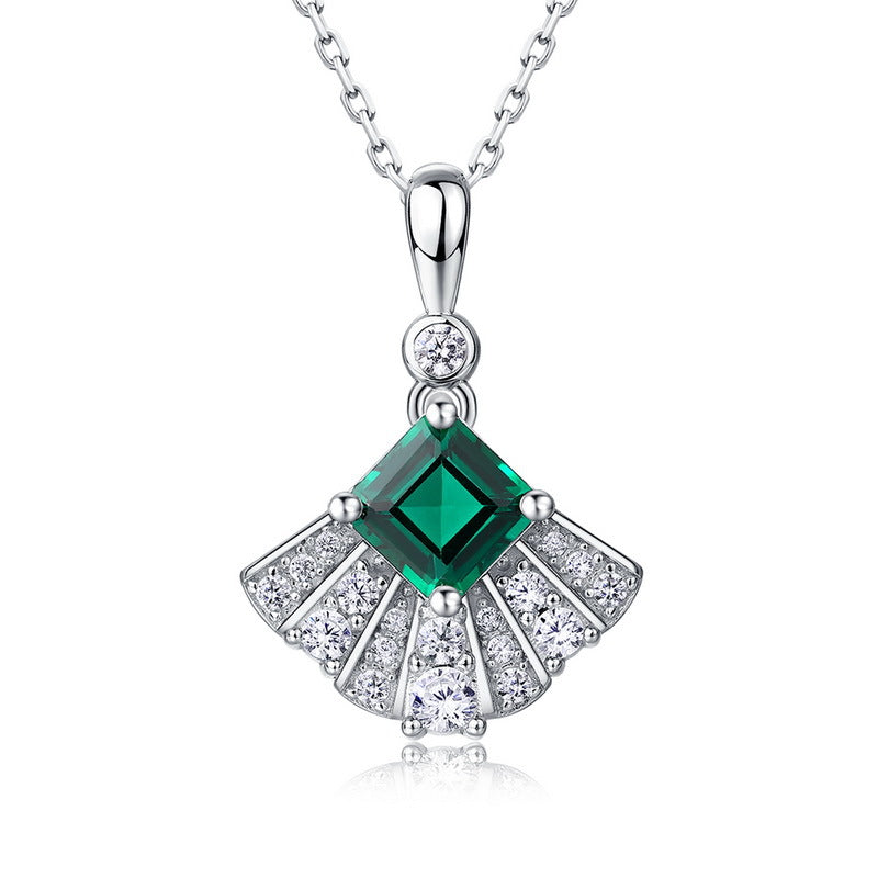 S925 Sterling Silver Lab-Grown Emerald 6 × 8 mm Necklace