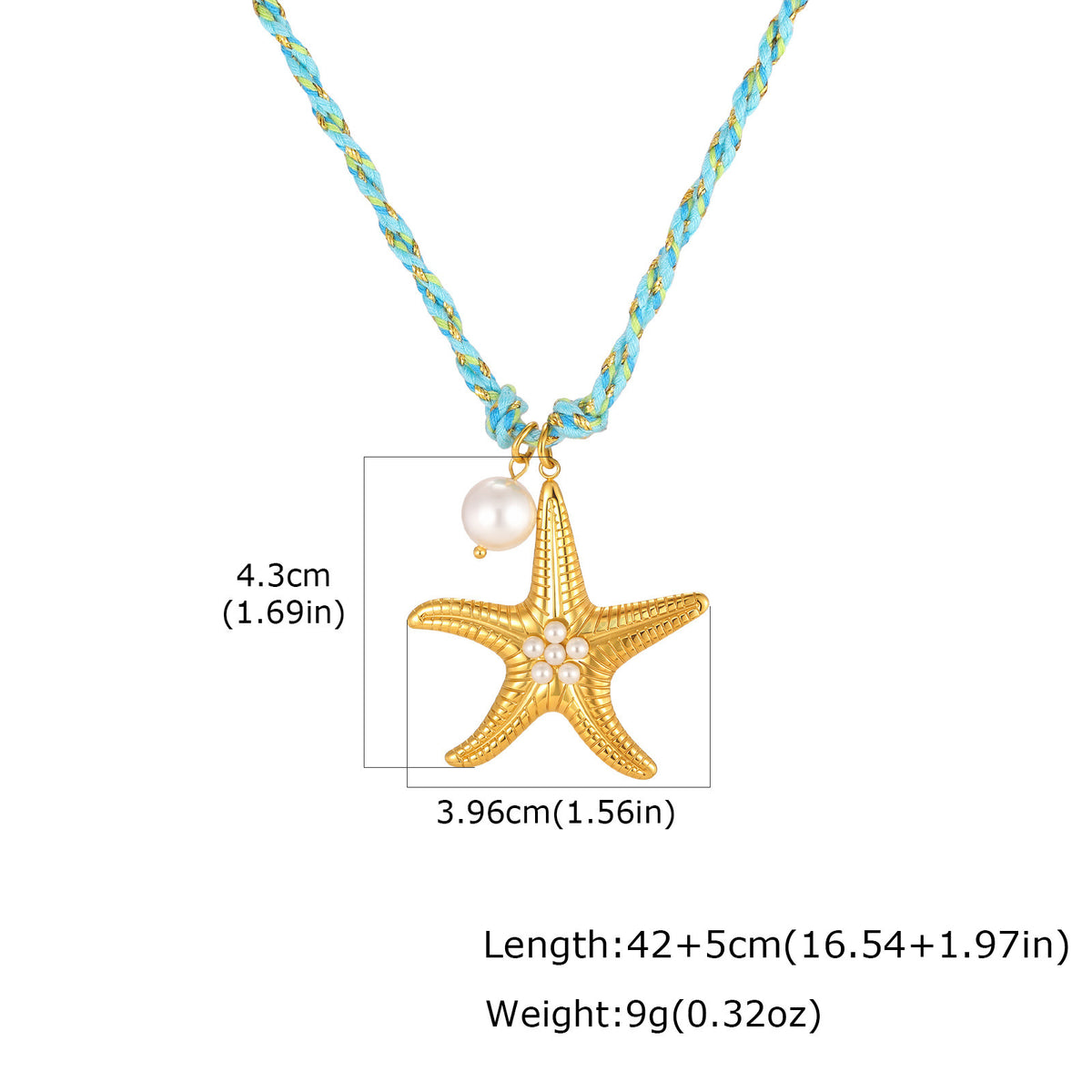 Hot-Selling Temu Ocean Wind Stainless Steel Sea Star Imitation Pearl Blue Braided Rope Necklace