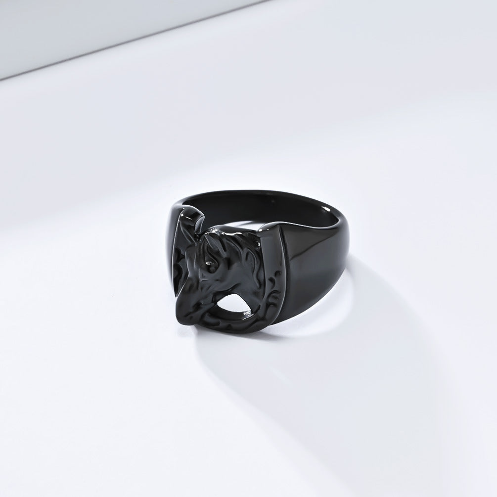 Planderful Personalized Retro Horse Head Titanium Steel Ring For Hip Hop And Hipster Style