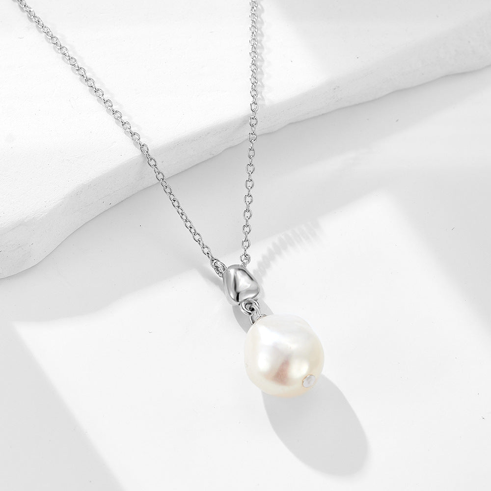 European and American Cross-border S925 Sterling Silver Natural Baroque Pearl Pendant Necklace