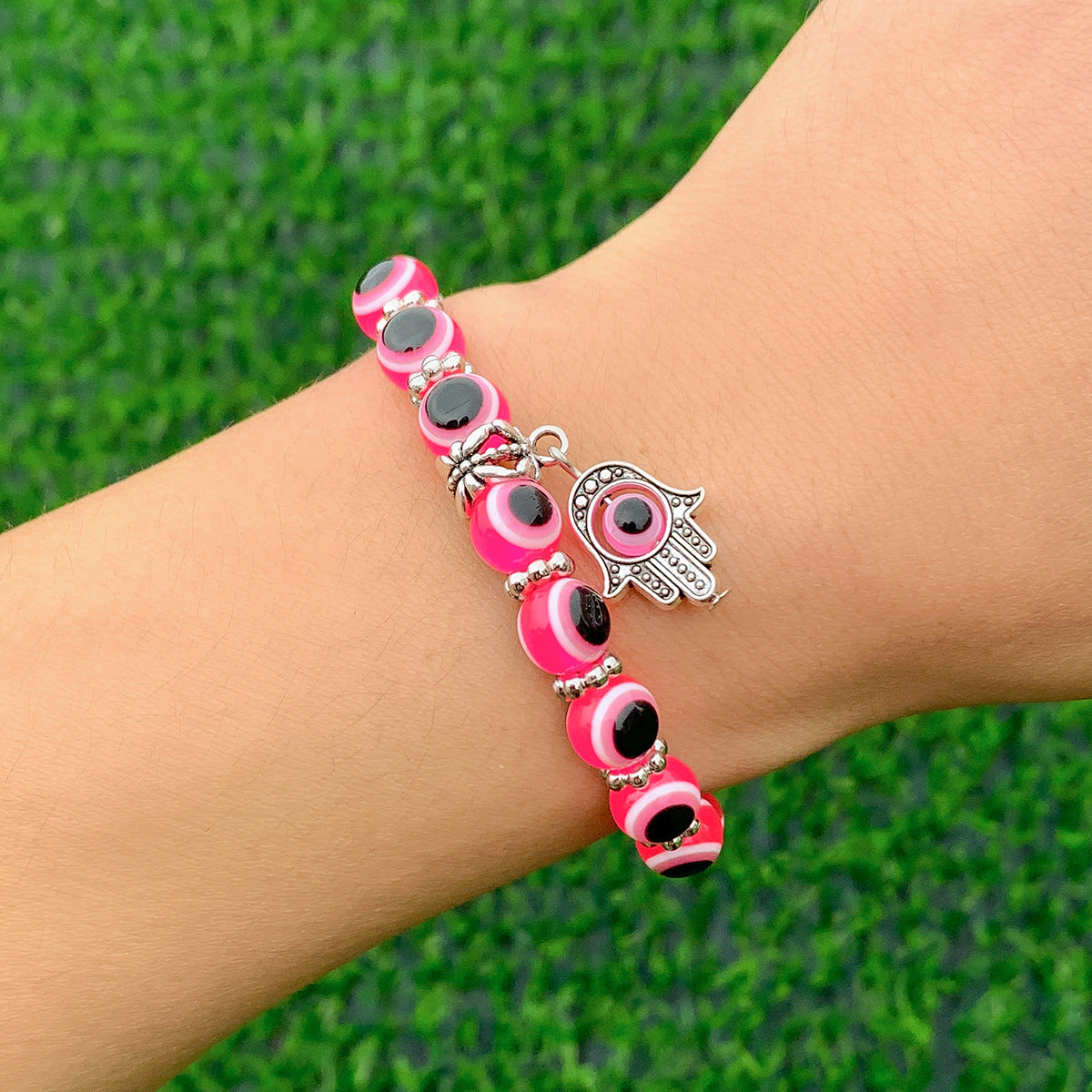 Planderful Beaded Eye Palm Pendant Bracelet Personalized European Style Statement Jewelry for Women