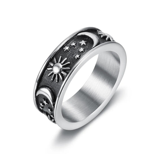 Titanium Ring For Men Bohemian Star Moon Sun Design Planderful Couple Jewelry Gift For Lovers