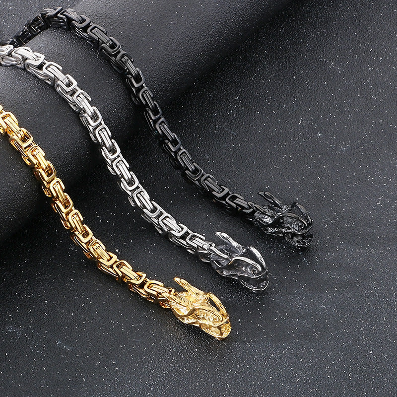 Planderful Dragon Necklace for Men 6mm Titanium Retro Chain