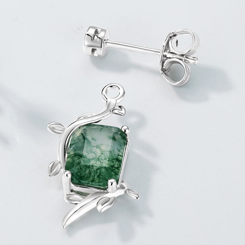 S925 Sterling Silver Moss Agate Signature Stud Earrings