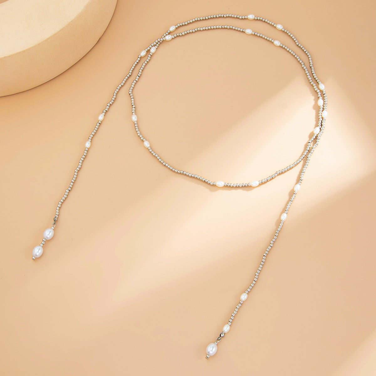 Irregular Beaded Wound Neck Chain Imitation Pearl Sequ Pendant Fringed Necklace