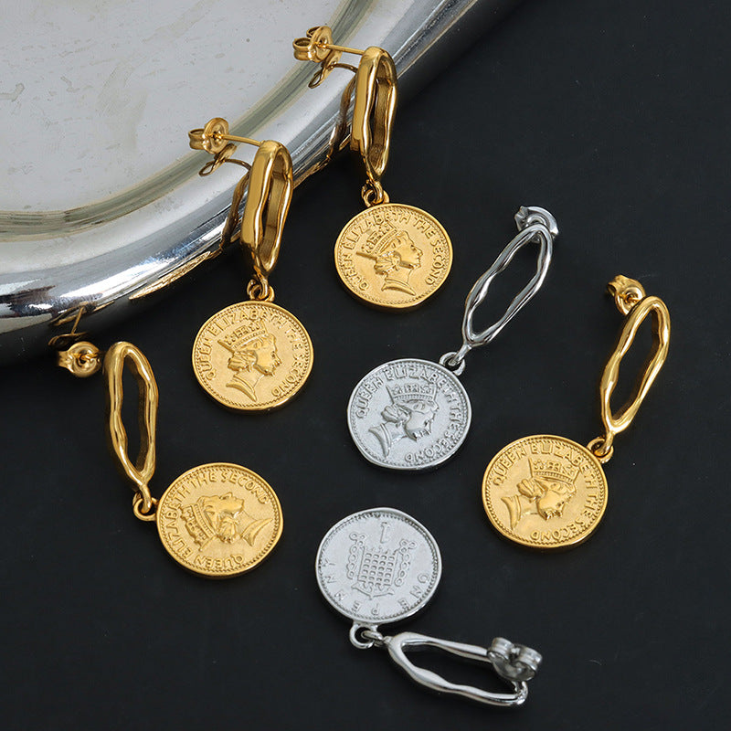Luxurious French-inspired Geometric Gold Coin Pendant Earrings