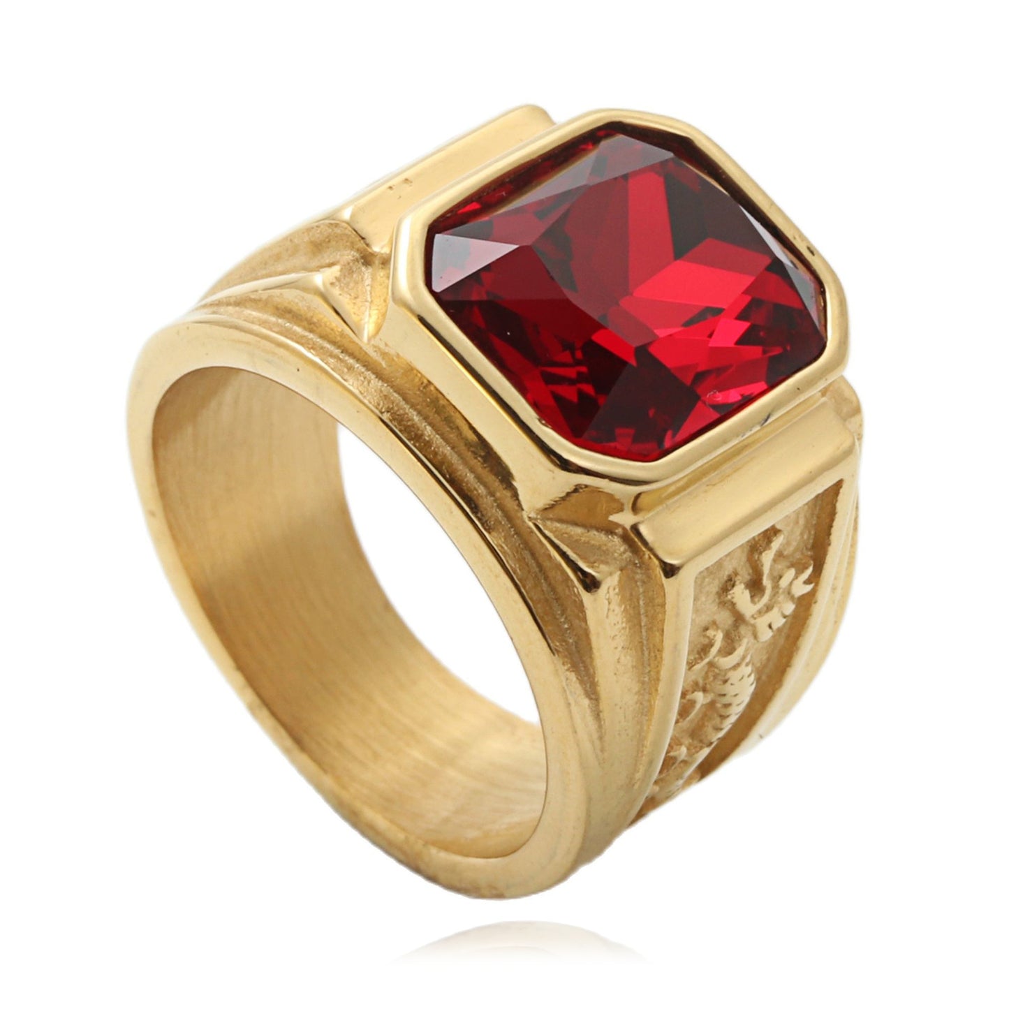 Titanium Steel Multi-Color Gemstone Dragon Ring for Stylish Men - Retro Punk Trendsetter