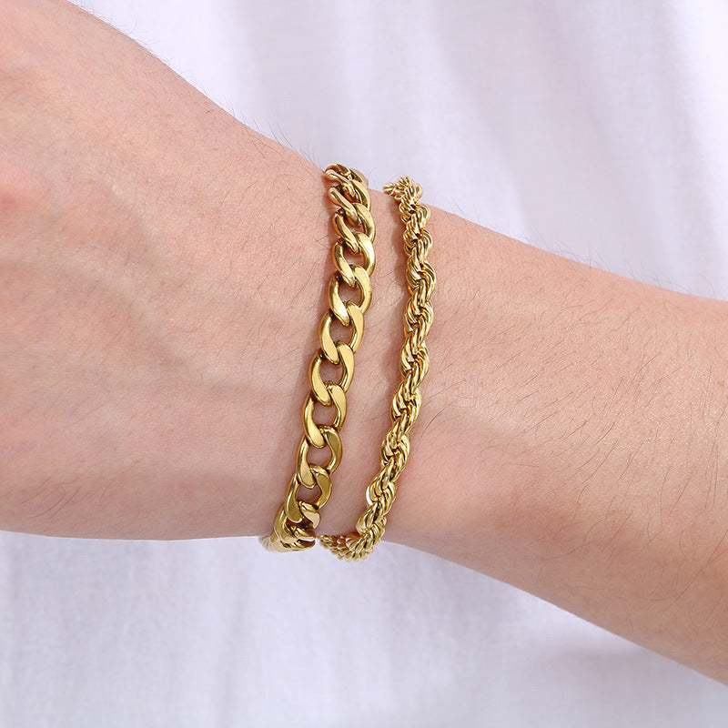 Minimalist Unisex Bracelet Stacked Figaro Twist Chain Cuban Chain