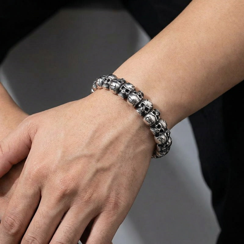Gothic Ghost Head Bracelet – Punk Style Dark Skull 9mm Stainless Steel Men's Bracelet