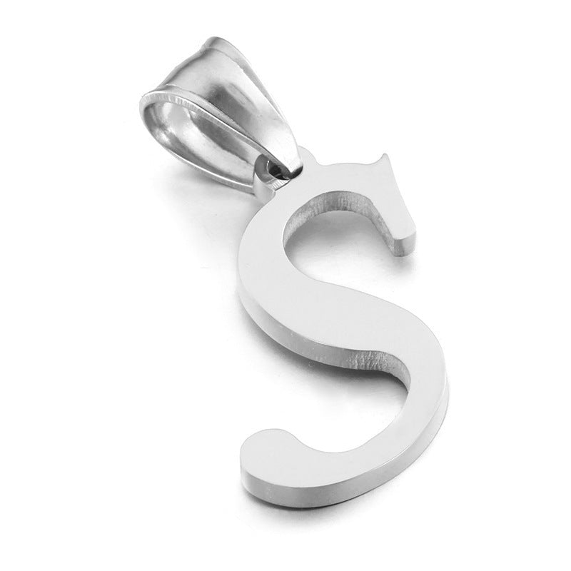 Men's And Women's Letter Pendants, Stainless Steel Glossy 26-Letter Titanium Steel Necklace