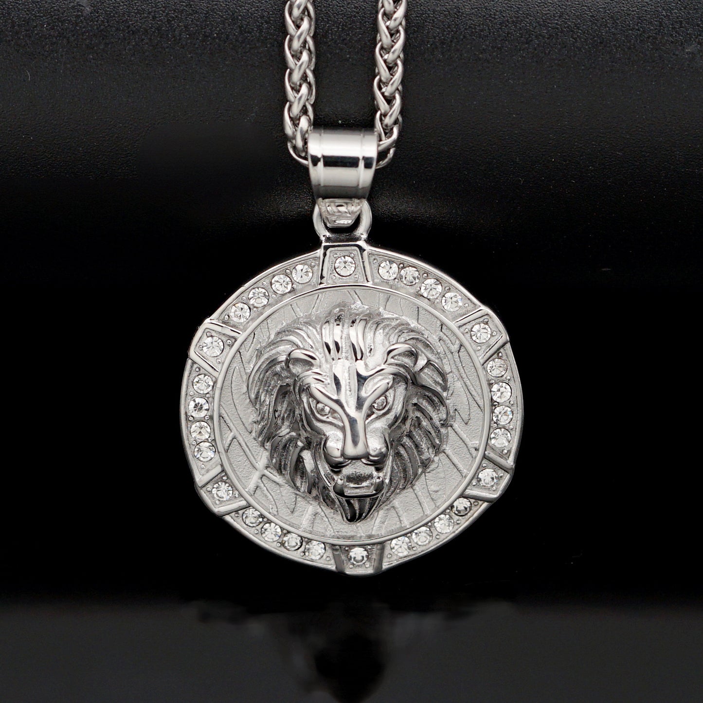 Stainless Steel Lion Head Pendant Necklace For Unisex Hip Hop Style Planderful Zircon Accent