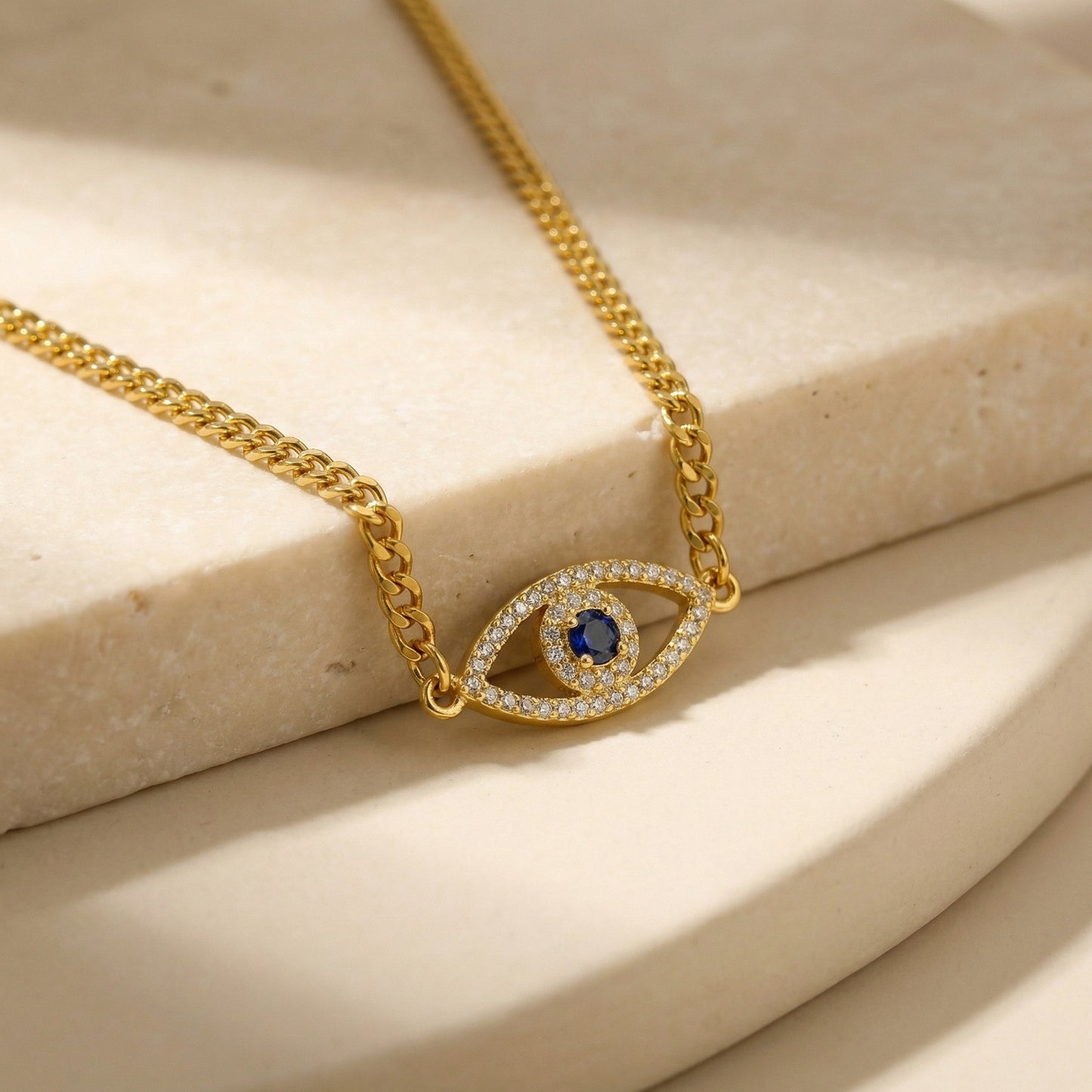 Stainless Steel Grinding Chain Copper Material Devil's Eye Necklace Gold