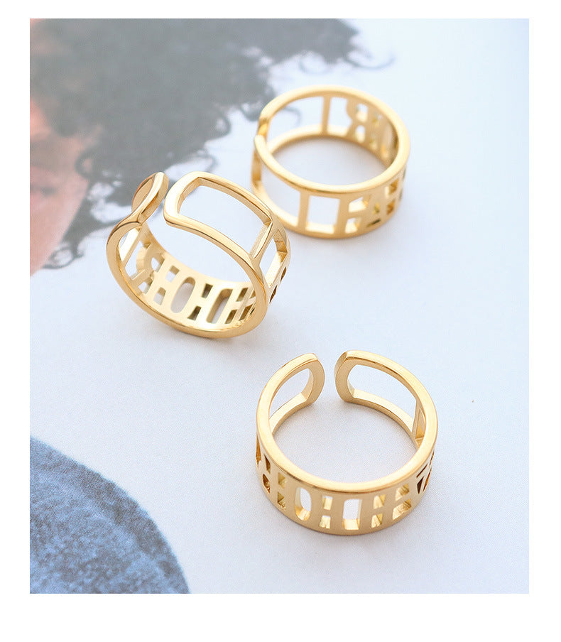 Letter Hollow Titanium Steel Gold Plated Ring - Unisex Tail Ring Hand Jewelry