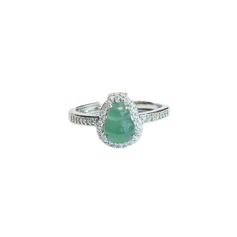 Blue Water Jadeite Gourd Pavé-Style Ring