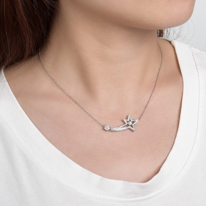 Planderful Moissanite Pentagram Necklace S925 0.5 Carat Classic Comet Design For Women Sparkling Gift