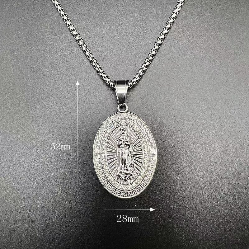 Rhinestone Necklace – Statement Virgin Mary Pendant