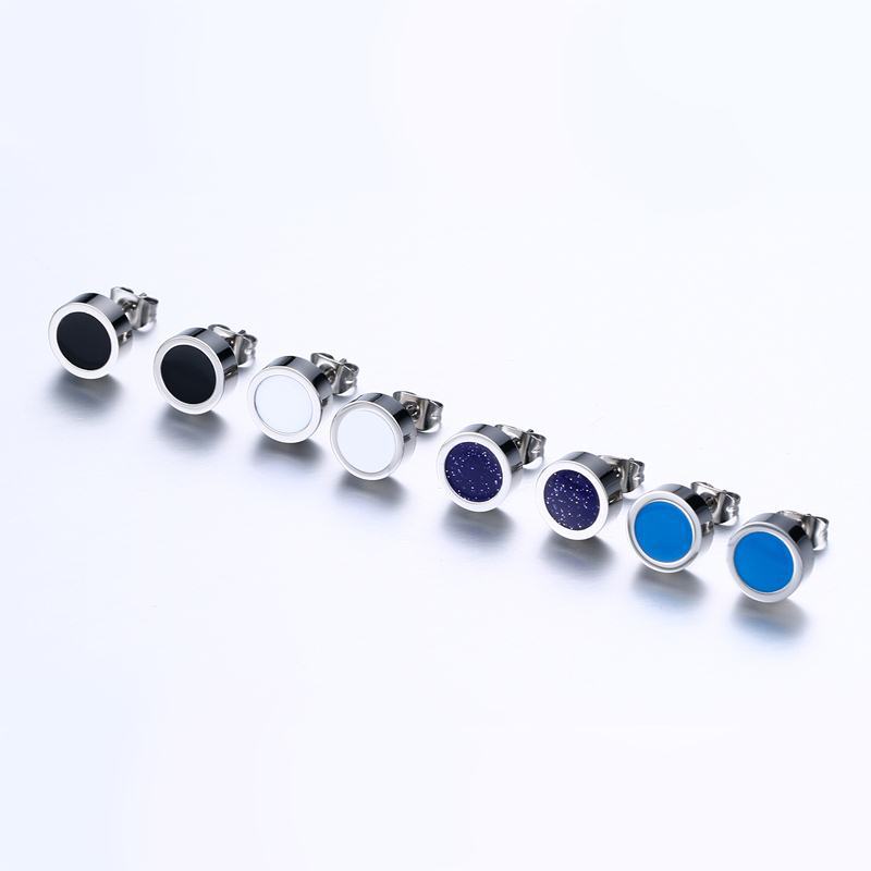 Dark Blue Glitter Stainless Steel Stud Earrings — Pair