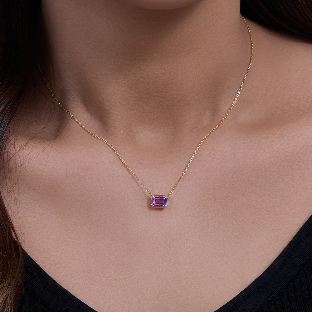 S925 Sterling Silver Natural Amethyst Necklace Women's Light Luxury Collarbone Chain