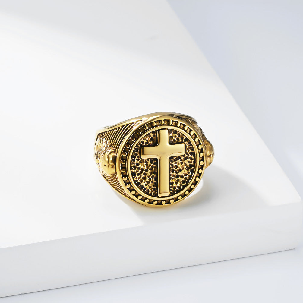 Planderful Titanium Steel Cross Ring For Men Unisex Bold Statement Jewelry Streetwear Trend