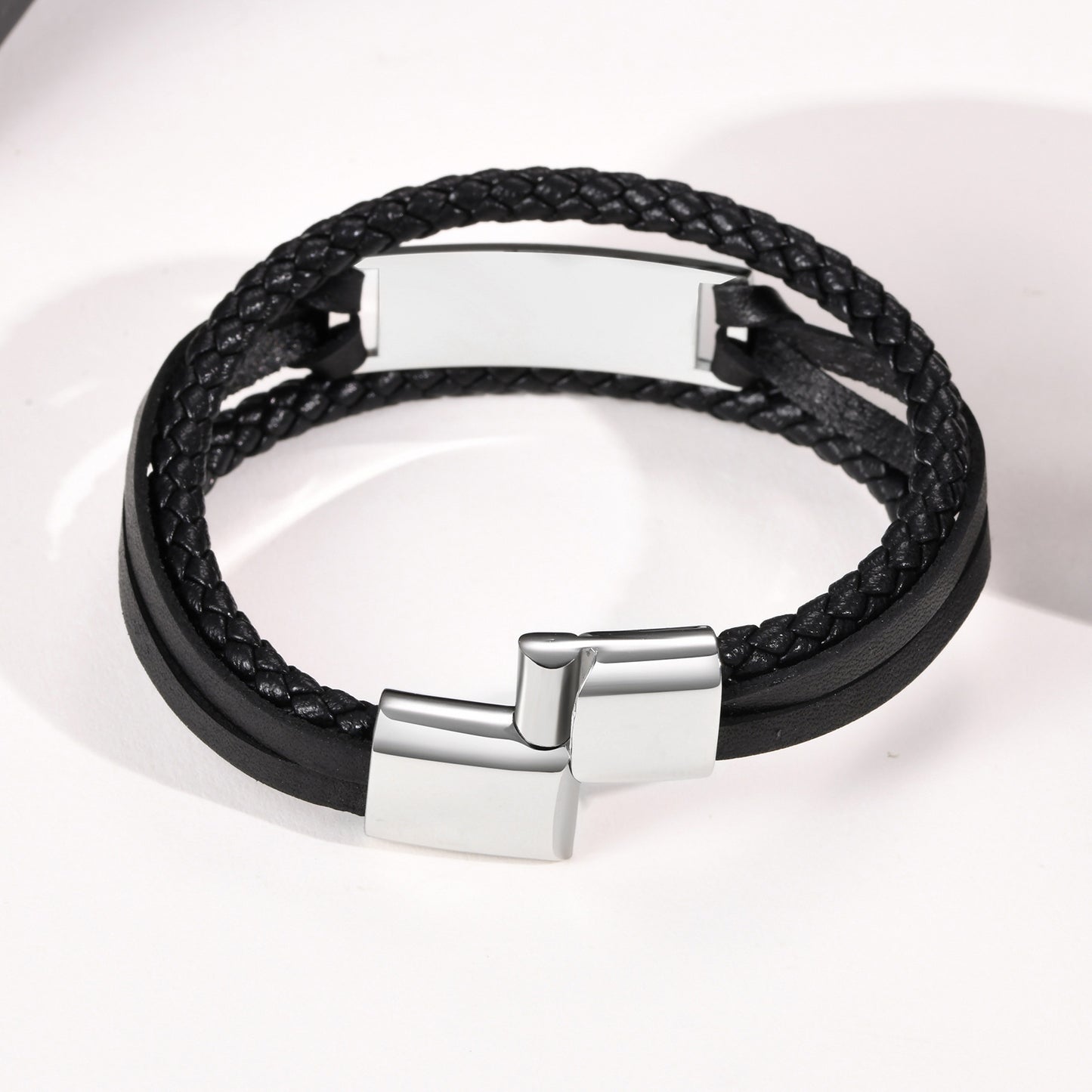 Stainless Steel Men's Simple Leather Bracelet for Men